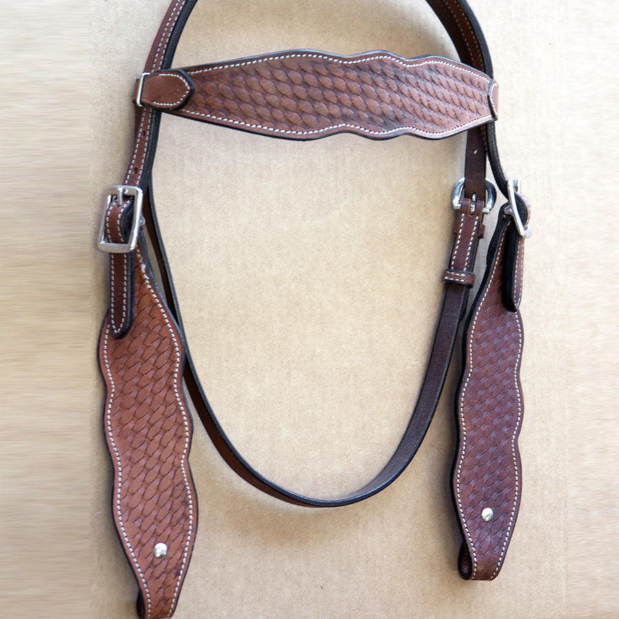 W. H. Headstall Tk. Brown Basket Weave American Leather Hilason – by Hilason – Cowboy and equestrian accessories