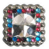 HILASON Western Nickel Plated Square Conchos Pink Blue Black, Pink, Blue Color | Bridle Conchos | Slotted Conchos