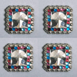 HILASON Western Nickel Plated Square Conchos Pink Blue Black, Pink, Color | Bridle Slotted