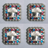 HILASON Western Nickel Plated Square Conchos Pink Blue Black, Pink, Blue Color | Bridle Conchos | Slotted Conchos