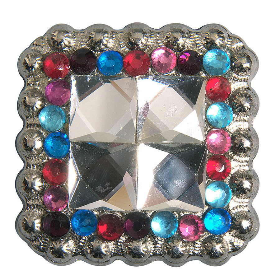 8 pieces 1.25 In. Western Nickle Plated Square Conchos Hilason Pink Blue - Uhorse