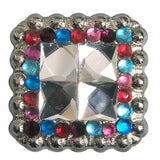 4 pieces 1.25 In. Western Nickle Plated Square Conchos Hilason Pink Blue - Uhorse