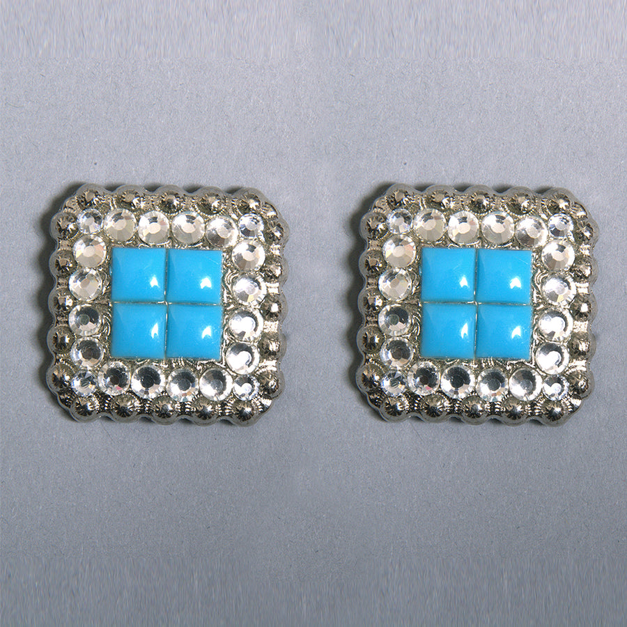 HILASON Turquoise Stone Clear Crystal Square Nickle Concho Saddle | Western Belt Slotted Conchos
