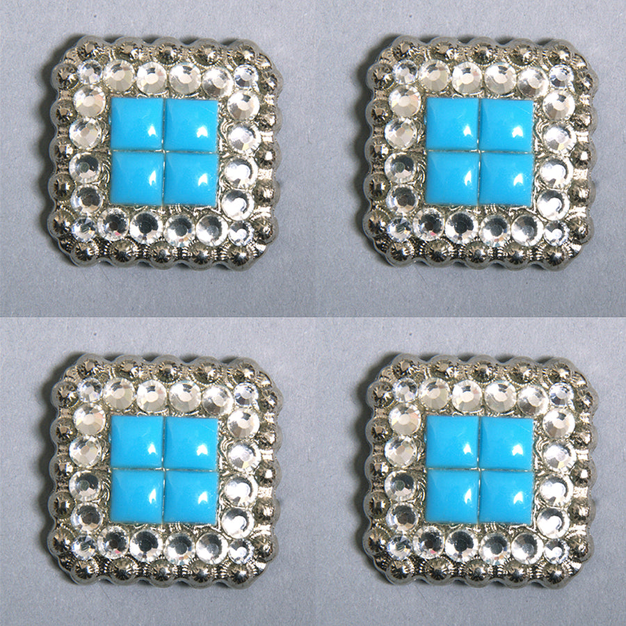 HILASON Turquoise Stone Clear Crystal Square Nickle Concho Saddle | Western Belt Slotted Conchos