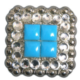 2 pieces Hilason Turquoise Stone Clear Crystal Square Nickle Concho Saddle - Uhorse
