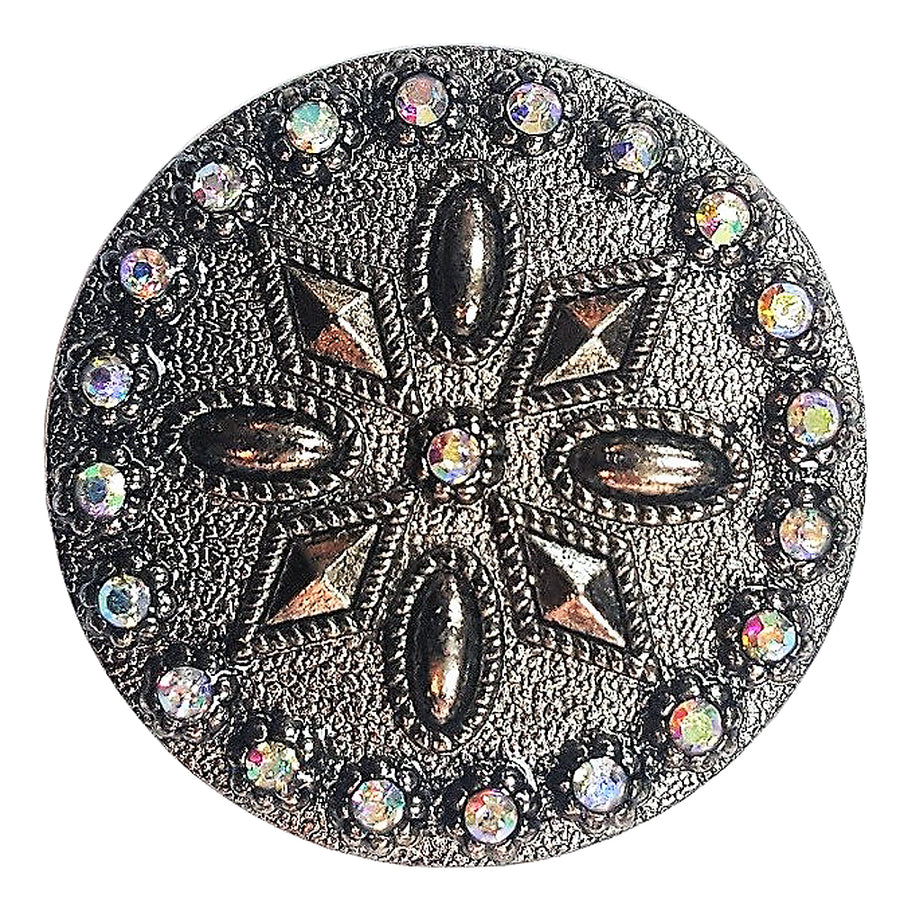 Set Of 2 Western Screw Back Concho Antique Silver Round Saddle Headstall - Uhorse