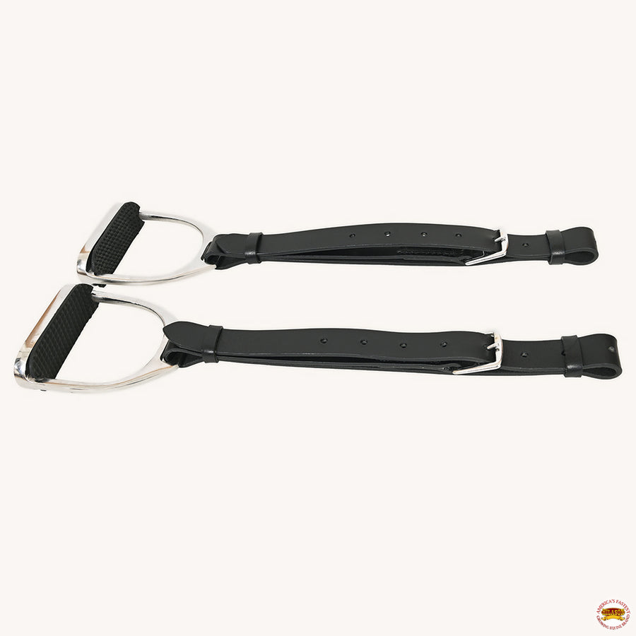 Horse Saddle Stirrups Hilason English Leather Pair Black W/ Hobble Strap