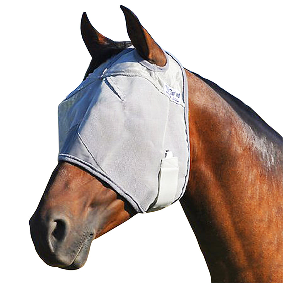 Horse fly mask with ear holes, blue and white nylon - Uhorse