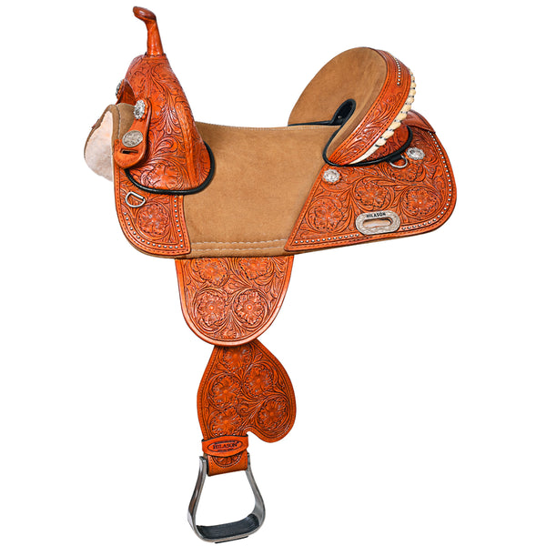 HILASON Treeless Horse Western Trail Barrel Racing American Leather Saddle - Uhorse