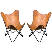 HILASON Genuine Leather Butterfly Chair Folding Lounge Modern Sling Accent Seat