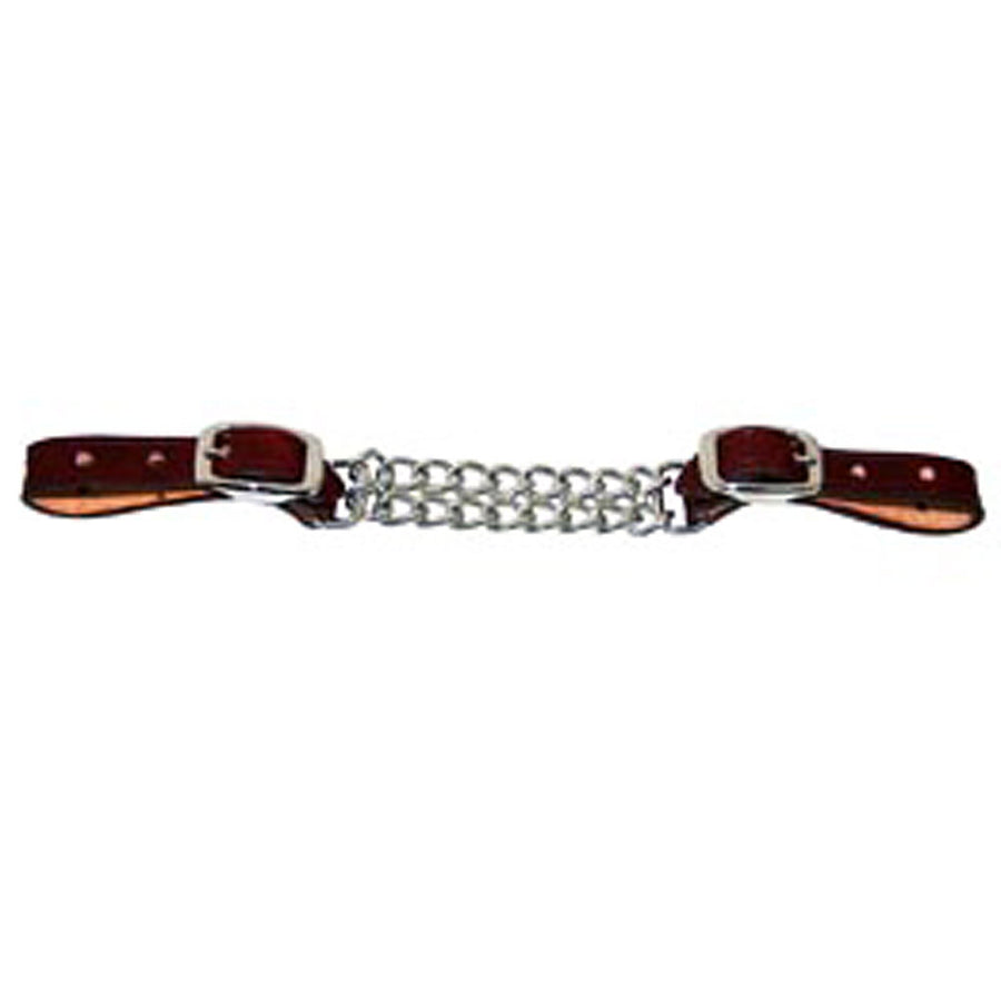 Leather curb chain with burgundy leather cheeks and silver chain - Uhorse
