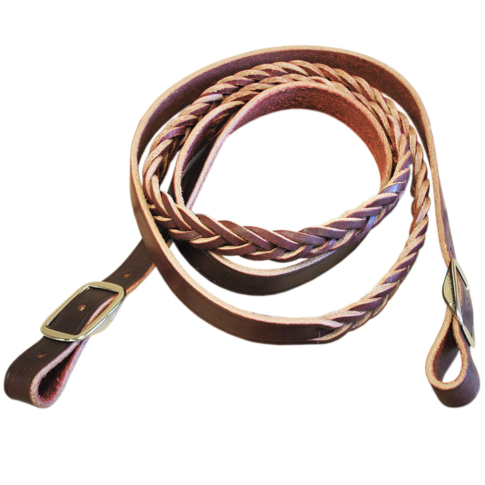 1" X 7-1/2' Hilason Western Horse Four Plaited Leather Horse Tack Roping Reins Dark Brown