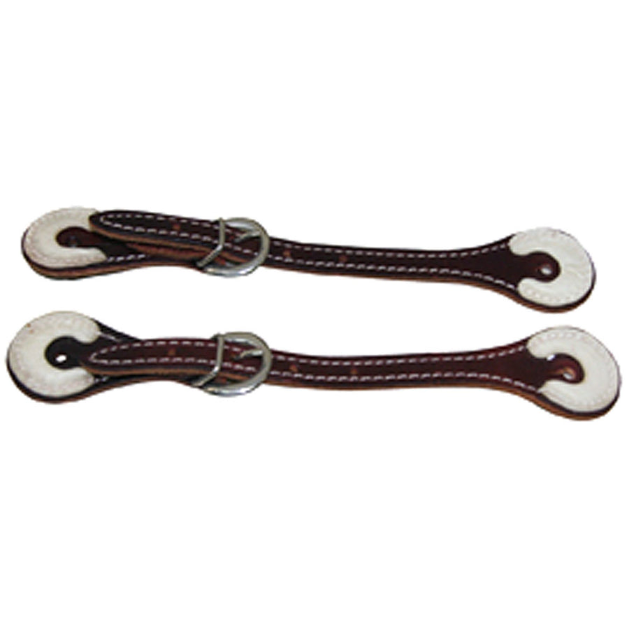 Leather spur straps with silver buckles and white fleece lining - Uhorse