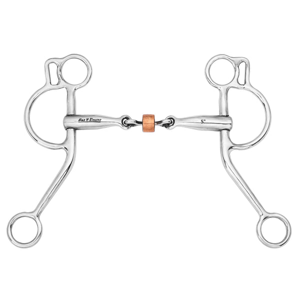 BAR H EQUINE Argentine Snaffle Bit with Three Piece Dog Bone Copper Roller Curb Strap - Uhorse