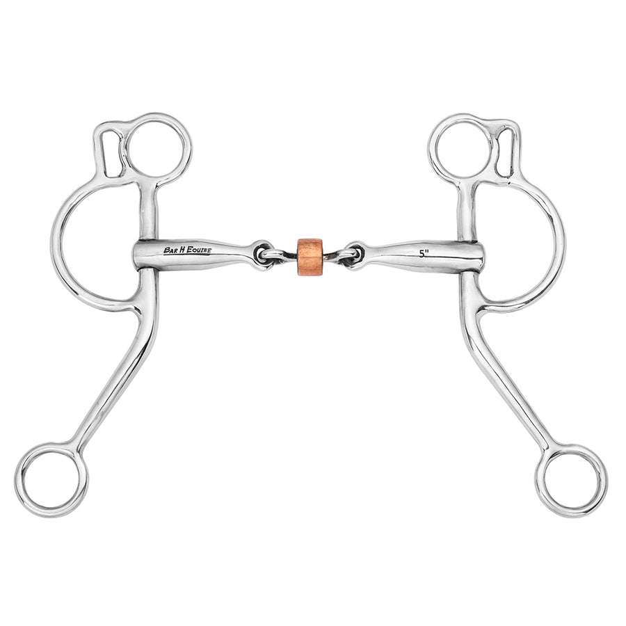 BAR H EQUINE Argentine Snaffle Bit with Three Piece Dog Bone Copper Roller Curb Strap - Uhorse