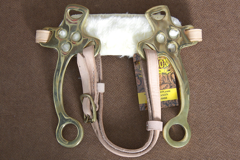 Hilason Solid Brass Horse Mouth Hackamore Bit W/ Natural Leather