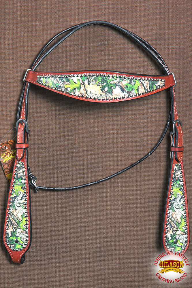 Hilason Western Horse Breast Collar Headstall American Leather Camouflage Mahogany