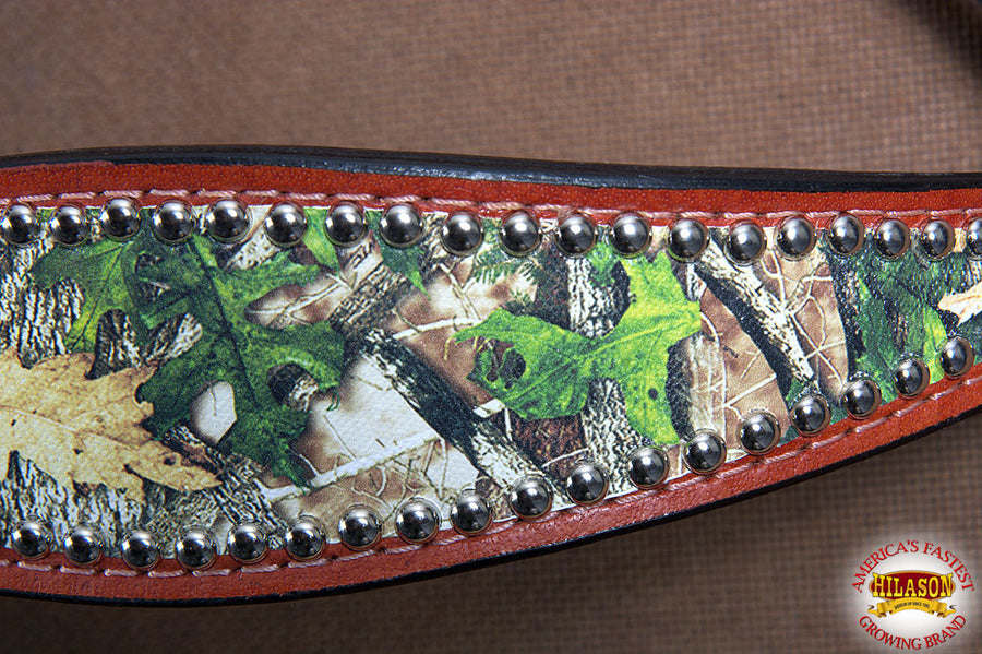 Hilason Western Horse Breast Collar Headstall American Leather Camouflage Mahogany