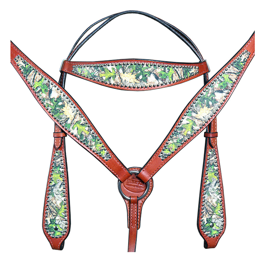 Hilason Western Horse Breast Collar Headstall American Leather Camouflage Mahogany