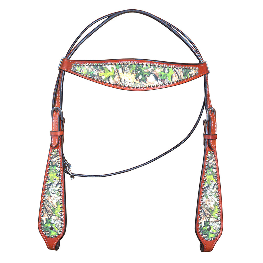 Hilason Western Horse Breast Collar Headstall American Leather Camouflage Mahogany