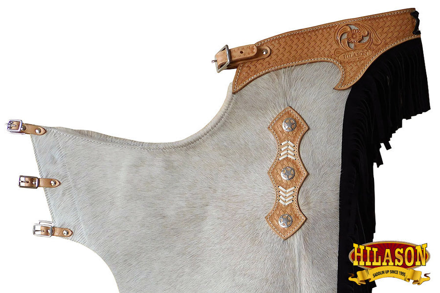 HILASON Bull Riding Chinks Adult Pro Rodeo Bronc Leather Black | Handmade Chaps Western for Adults Hand Tooled