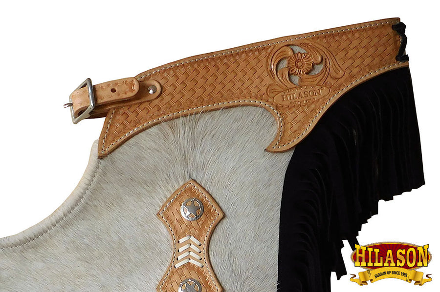 HILASON Bull Riding Chinks Adult Pro Rodeo Bronc Leather Black | Handmade Chaps Western for Adults Hand Tooled