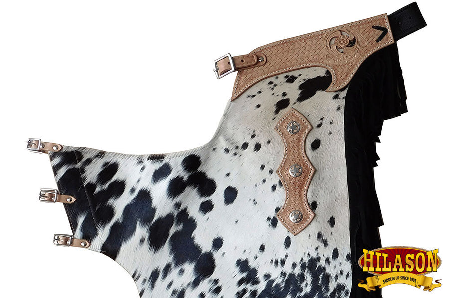 HILASON Western Pro Rodeo Bronc Bull Riding Leather Chinks | Handmade Chaps for Adults Hand Tooled Adult