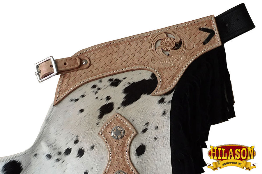 HILASON Western Pro Rodeo Bronc Bull Riding Leather Chinks | Handmade Chaps for Adults Hand Tooled Adult