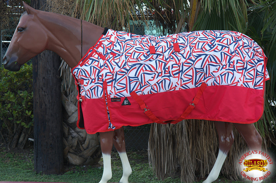 HILASON 84 in 1200D Winter Waterproof Protective Poly Horse Turnout Blanket US Flag Ribbons