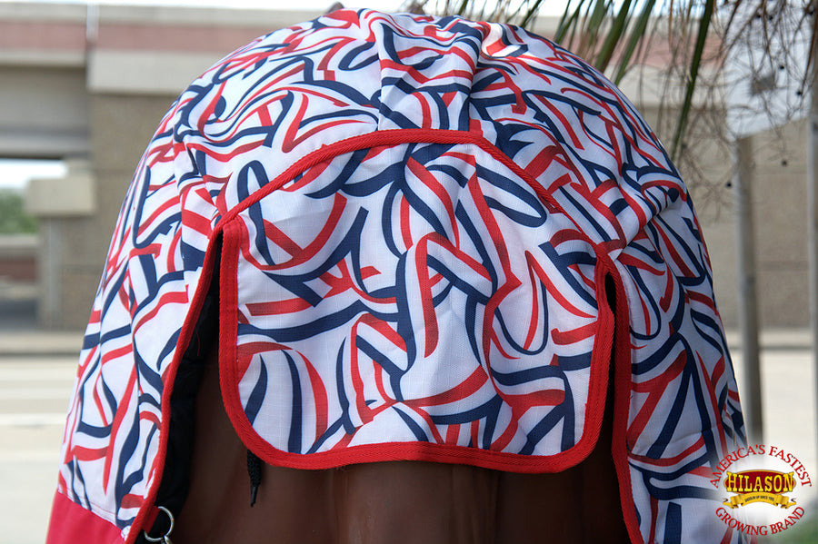 HILASON 84 in 1200D Winter Waterproof Protective Poly Horse Turnout Blanket US Flag Ribbons