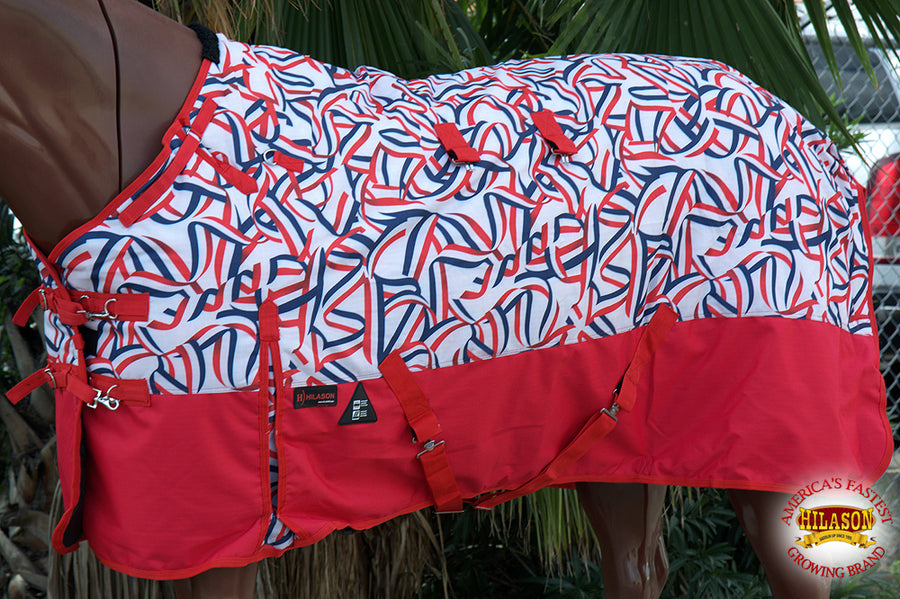 HILASON 84 in 1200D Winter Waterproof Protective Poly Horse Turnout Blanket US Flag Ribbons