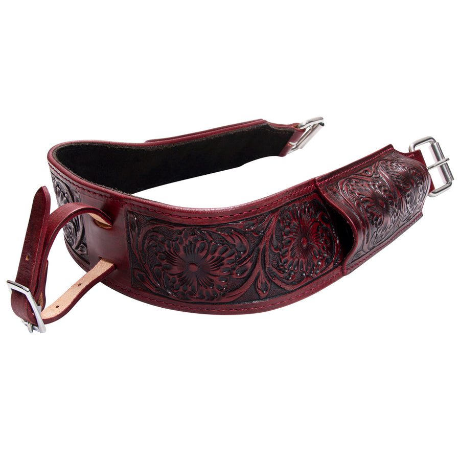Western Horse Saddle Girth Hilason Leather Cinch Floral Carved - Uhorse
