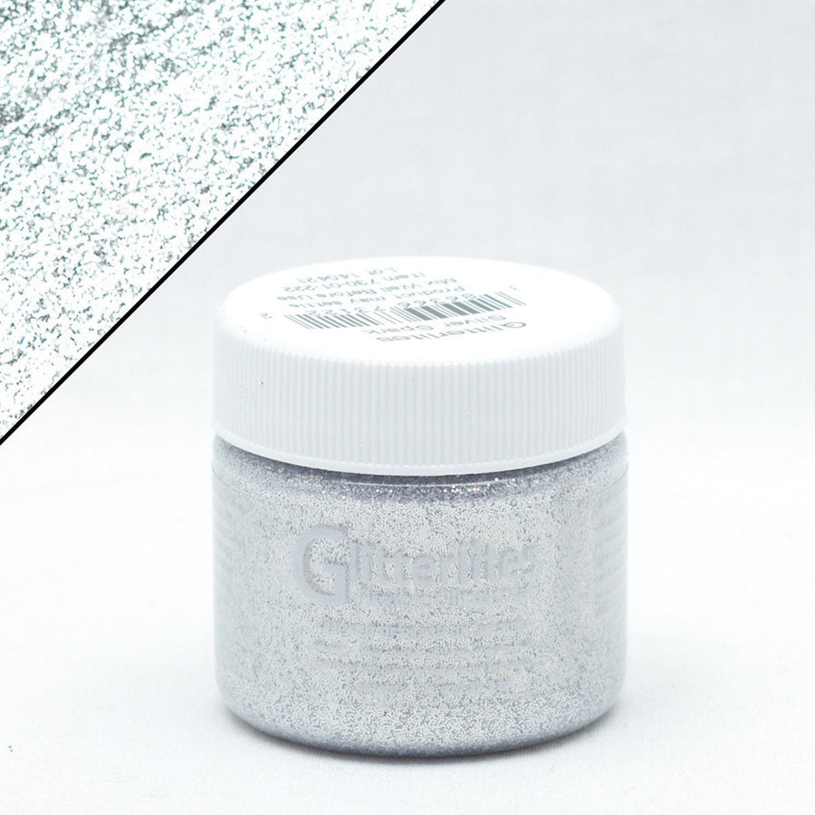 Silver glitter shaker jar with white lid - Uhorse