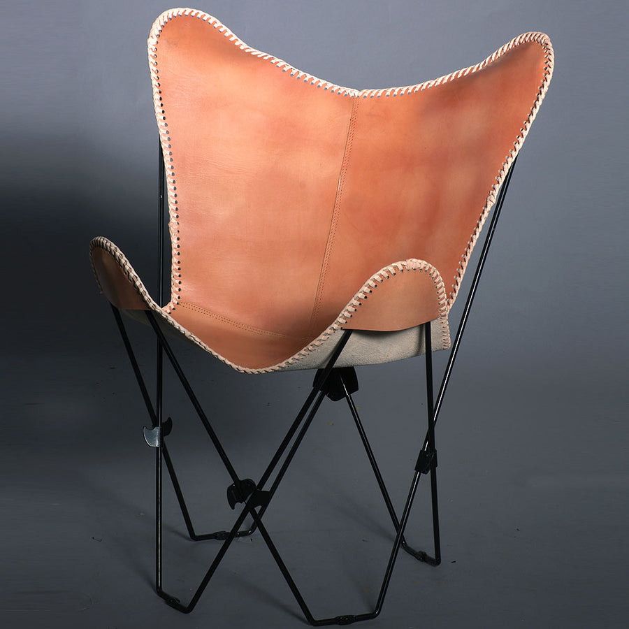 HILASON Genuine Leather Butterfly Chair Folding Lounge Modern Sling Accent Seat