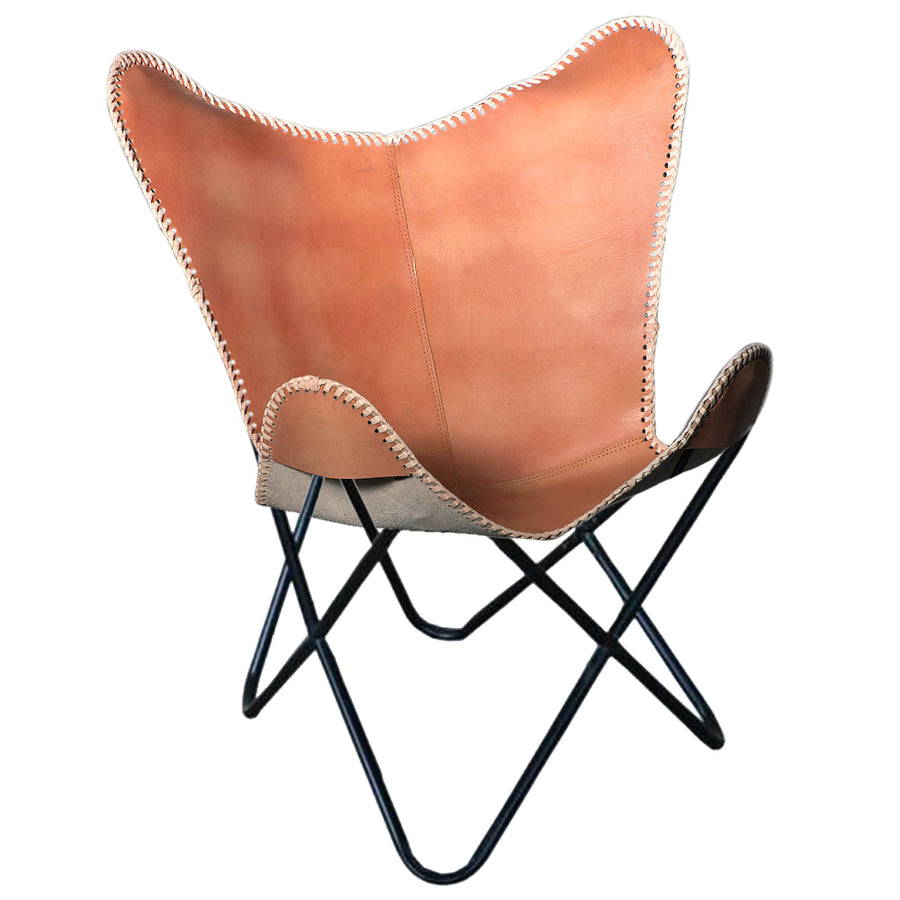 Hilason Genuine Leather Butterfly Chair Folding Lounge Modern Sling Accent Seat Natural Tan - Uhorse