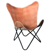 HILASON Genuine Leather Butterfly Chair Folding Lounge Modern Sling Accent Seat