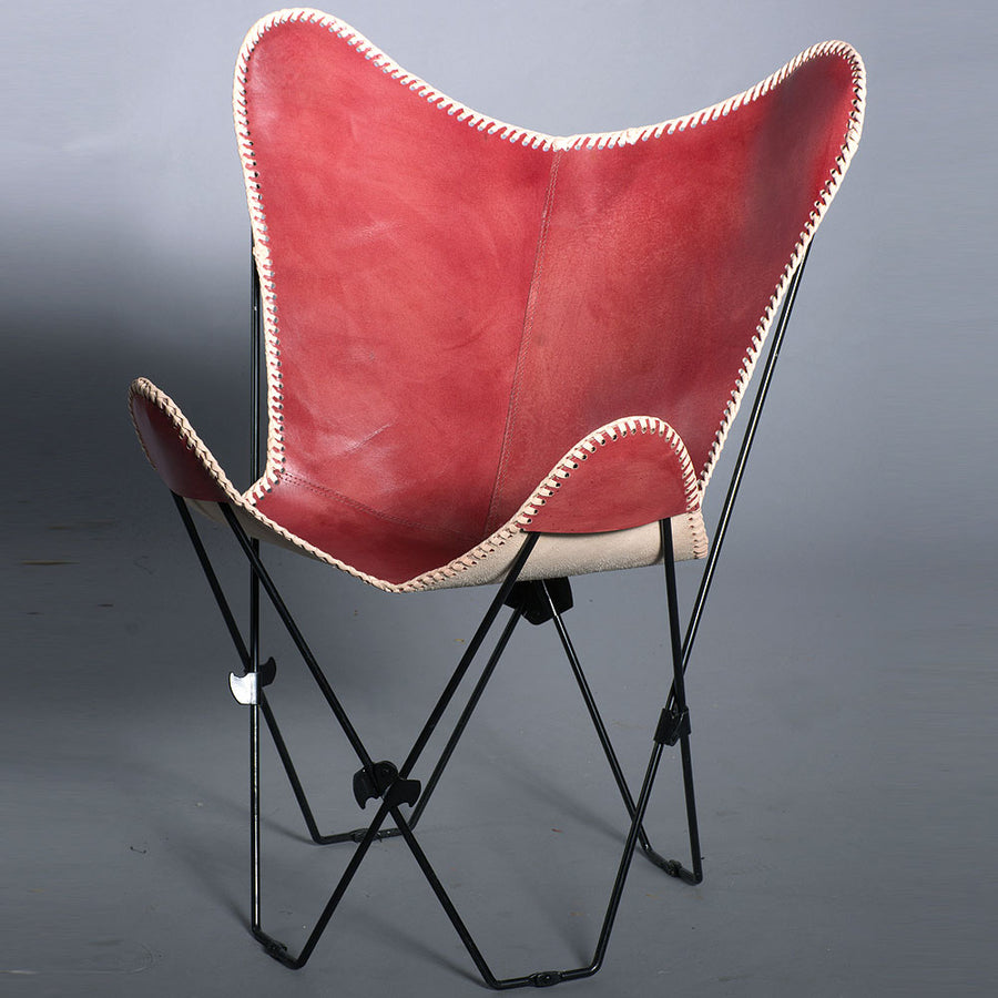 HILASON Genuine Leather Butterfly Chair Folding Lounge Modern Sling Accent Seat