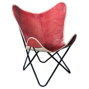 HILASON Genuine Leather Butterfly Chair Folding Lounge Modern Sling Accent Seat