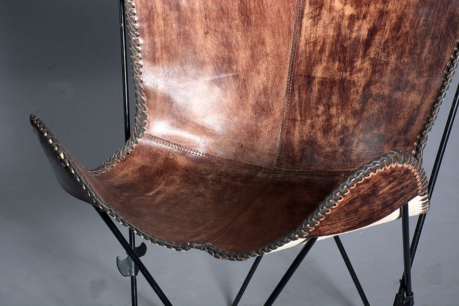 Genuine Leather Butterfly Chair Folding Lounge Modern Sling Accent Seat