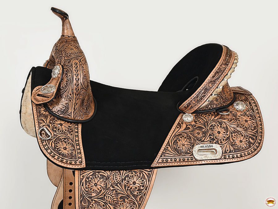 HILASON Western Horse Treeless Trail Barrel American Leather Saddle | for Horses