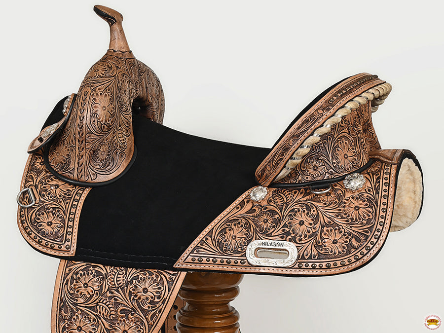 HILASON Western Horse Treeless Trail Barrel American Leather Saddle | for Horses