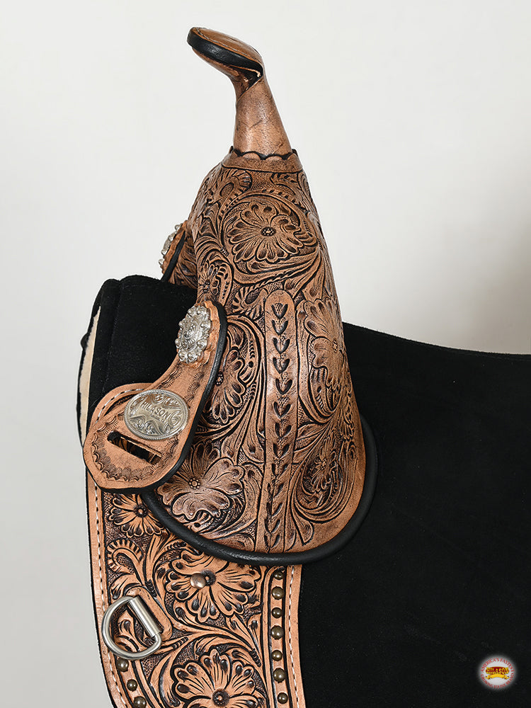 HILASON Western Horse Treeless Trail Barrel American Leather Saddle | for Horses