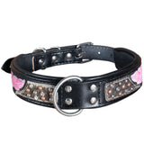 HILASON Heavy Duty Genuine Leather Dog Collar Bling Floral Carving Small