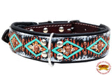 HILASON Heavy Duty Genuine Leather Dog Collar Padded Brown Aztec