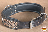 Hilason Heavy Duty Genuine Leather Dog Collar Floral Carving Dark Medium