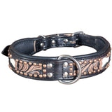 HILASON Heavy Duty Genuine Leather Dog Collar Floral Carving Dark Brown | Leather Dog Collar | Western Dog Collar | Leather Collar for Dogs | Comfortable Dog Collar