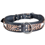 Hilason Heavy Duty Genuine Leather Dog Collar Floral Carving Dark Brown