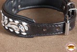 Hilason Heavy Duty Genuine Leather Dog Collar Floral Carving Black