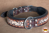 Hilason Heavy Duty Genuine Leather Dog Collar Floral Carving Brown