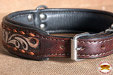 Hilason Heavy Duty Genuine Leather Dog Collar Floral Carving Brown